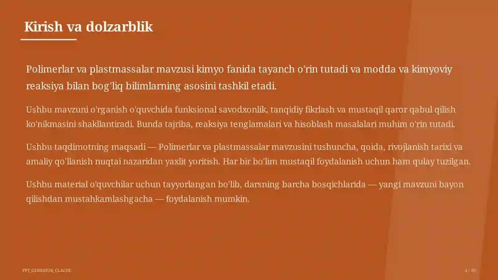 Polimerlar va plastmassalar (11-sinf) 4
