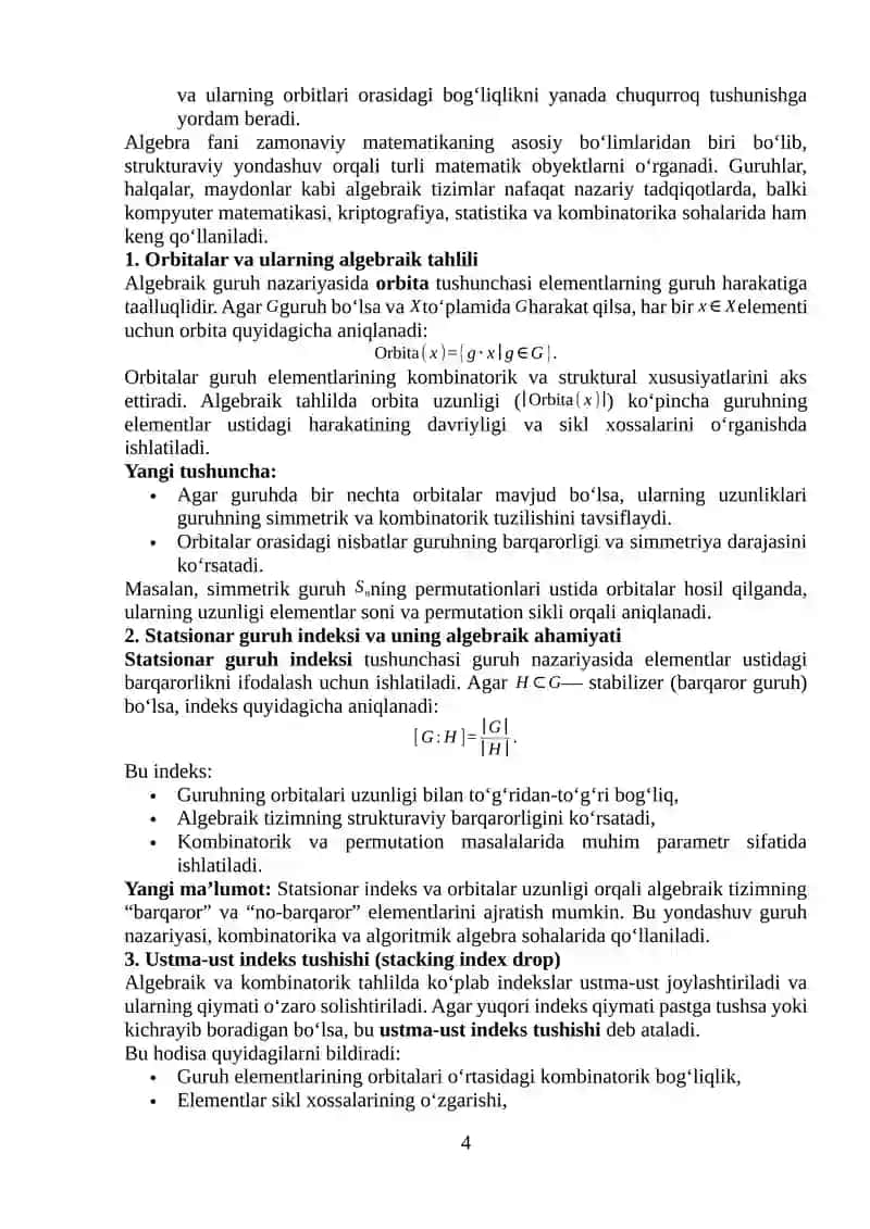Orbita uzunligi va ustma-ust indeks 4