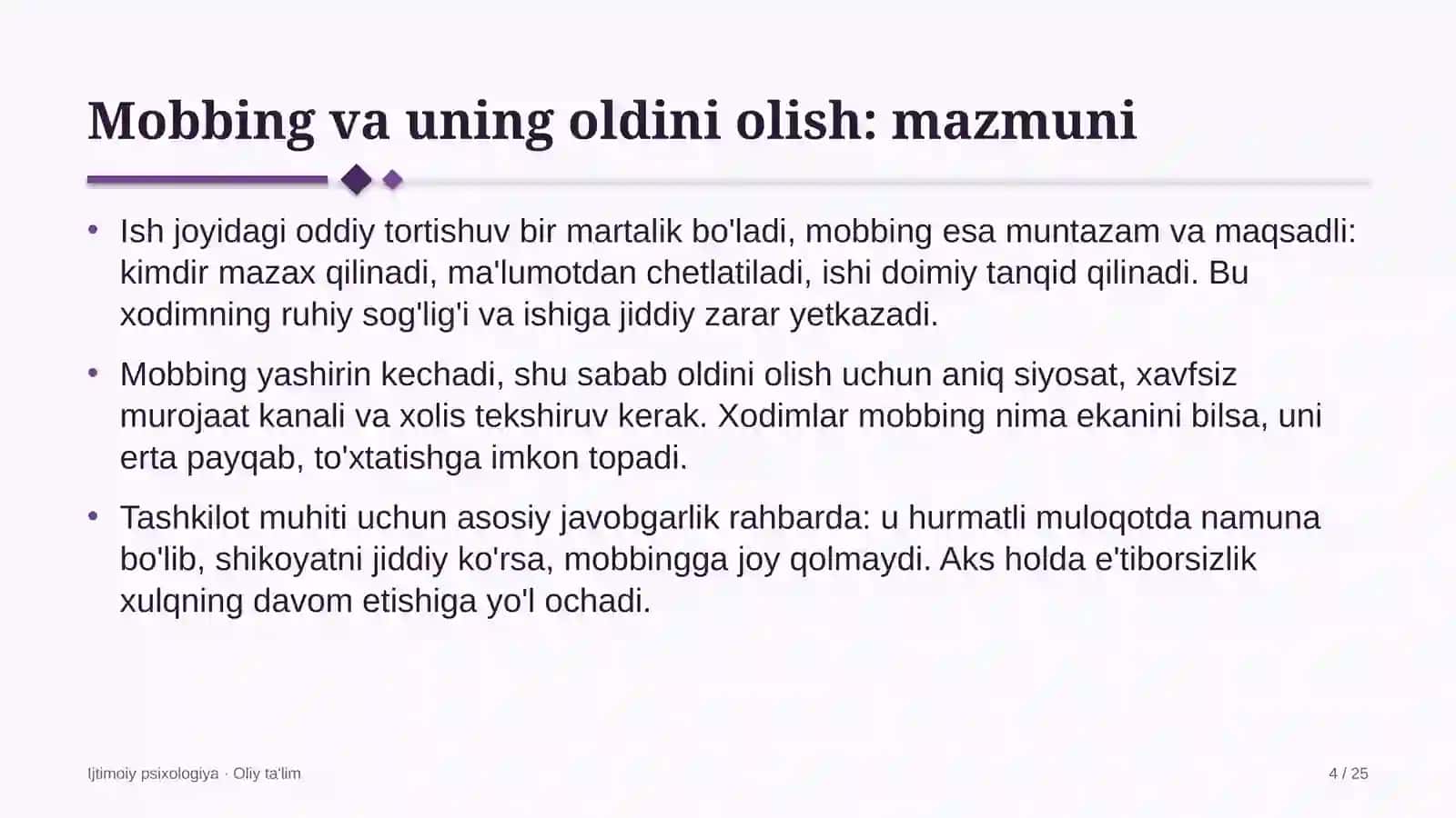 Supermarketlar tarmog'ida mobbing va uning oldini olish 4