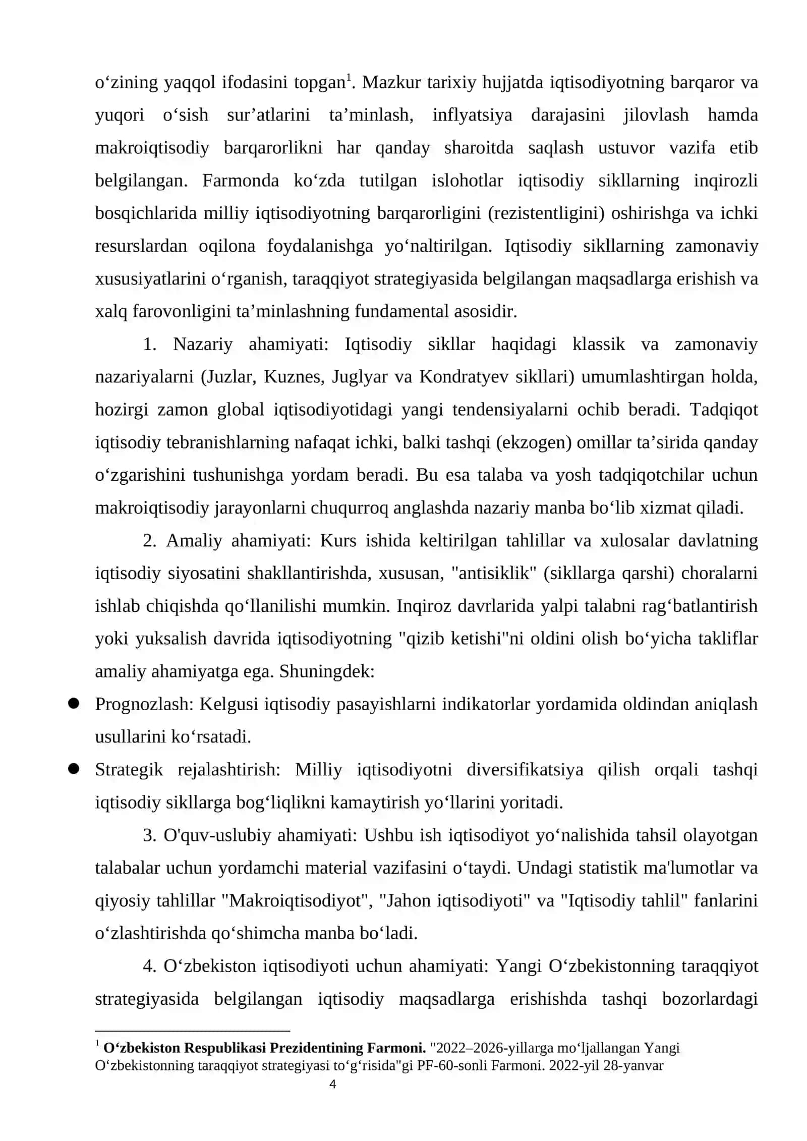 Milliy va jahon iqtisodiyotidagi iqtisodiy sikllar va ularning xususiyatlari. 4