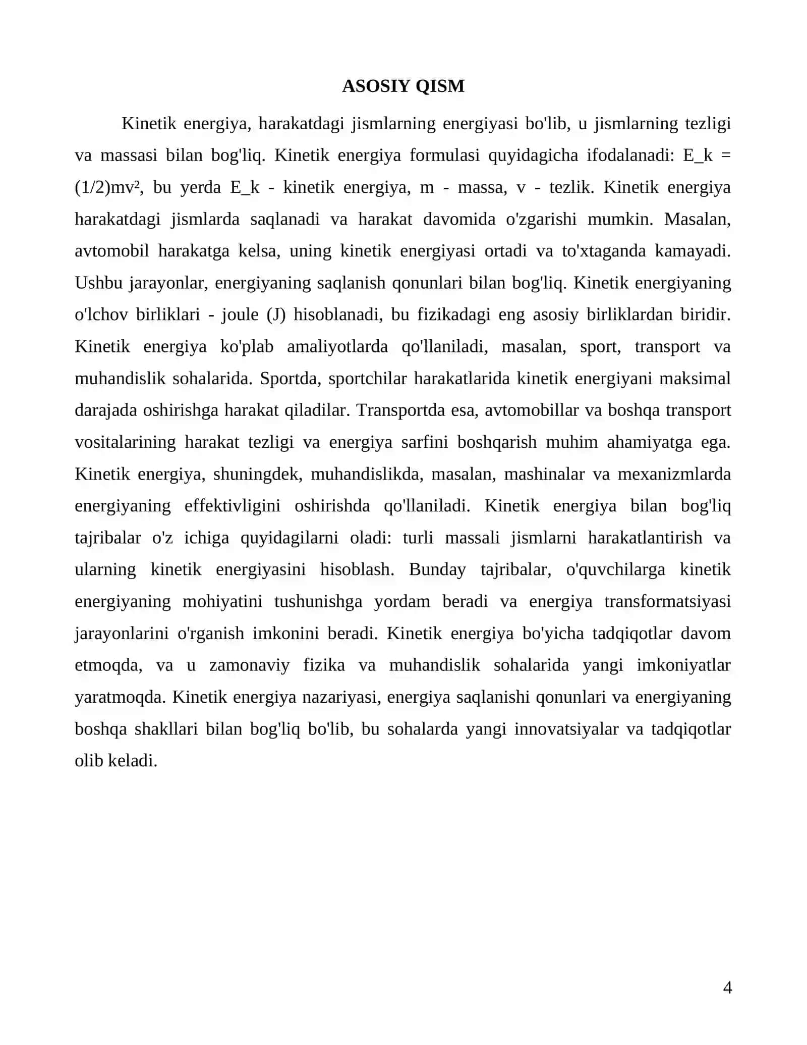 Kinetik energiyaning mohiyati va uning amaliy qo'llanilishi 4