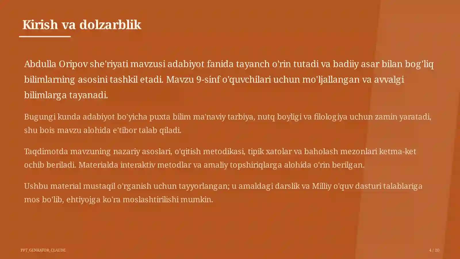Abdulla Oripov she'riyati (9-sinf) 4