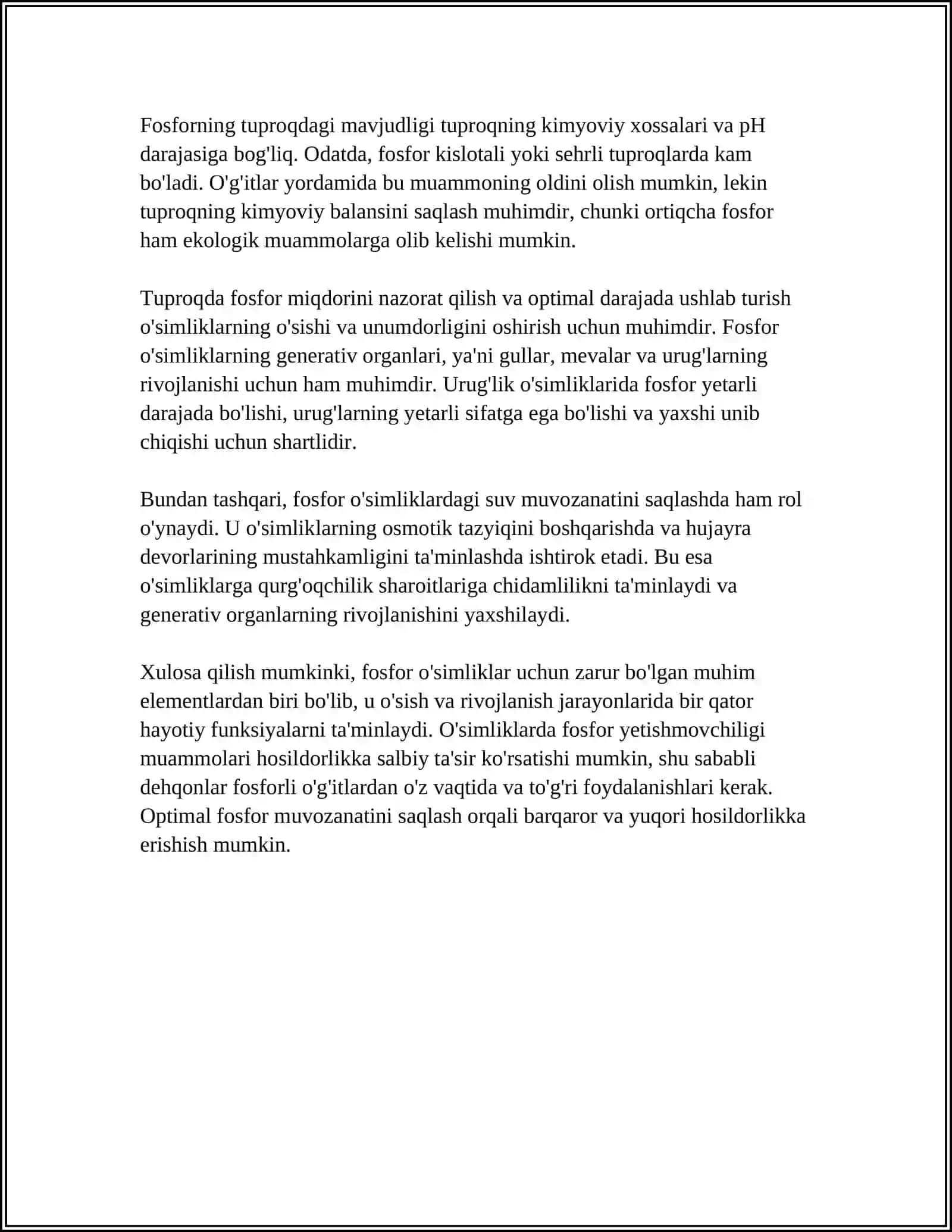 FOSFOR ÓSIMLIKLAR OZIQLANISHIDAGI AHAMIYATI 4