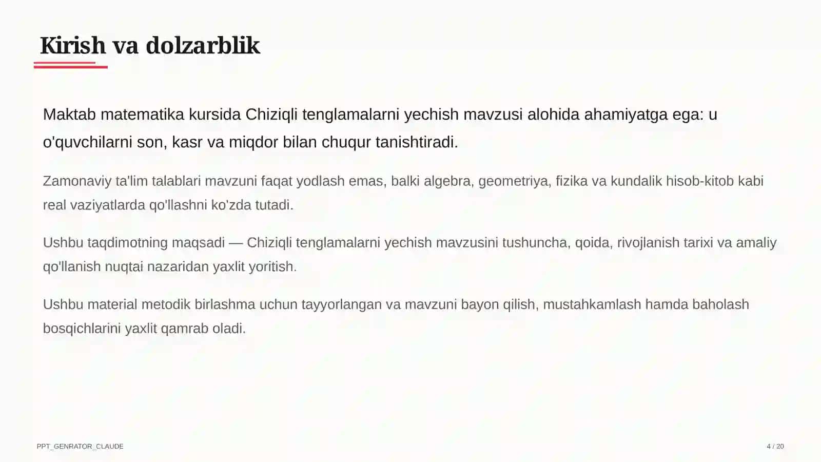 Chiziqli tenglamalarni yechish (6-sinf) 4