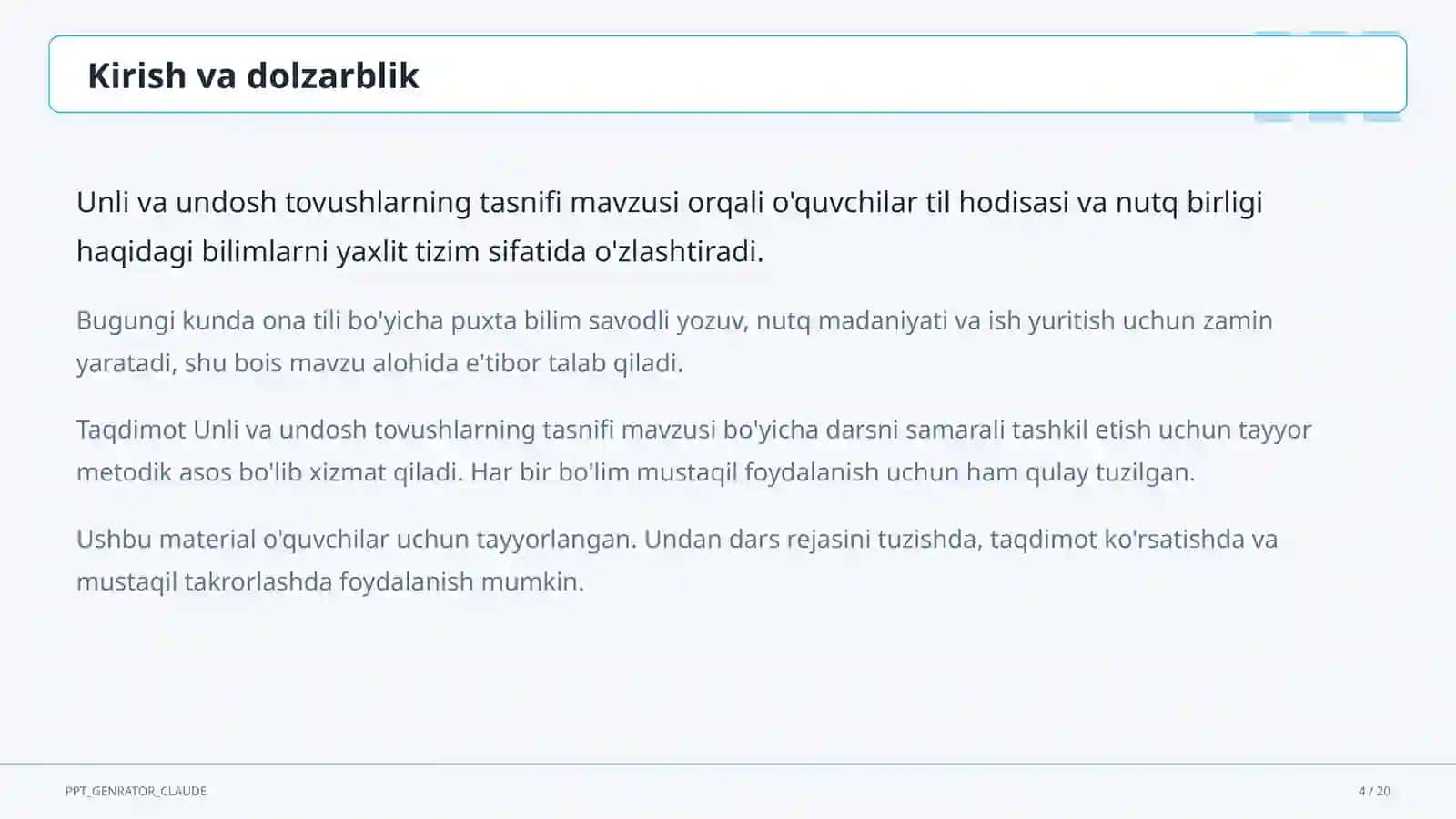 Unli va undosh tovushlarning tasnifi (5-sinf) 4