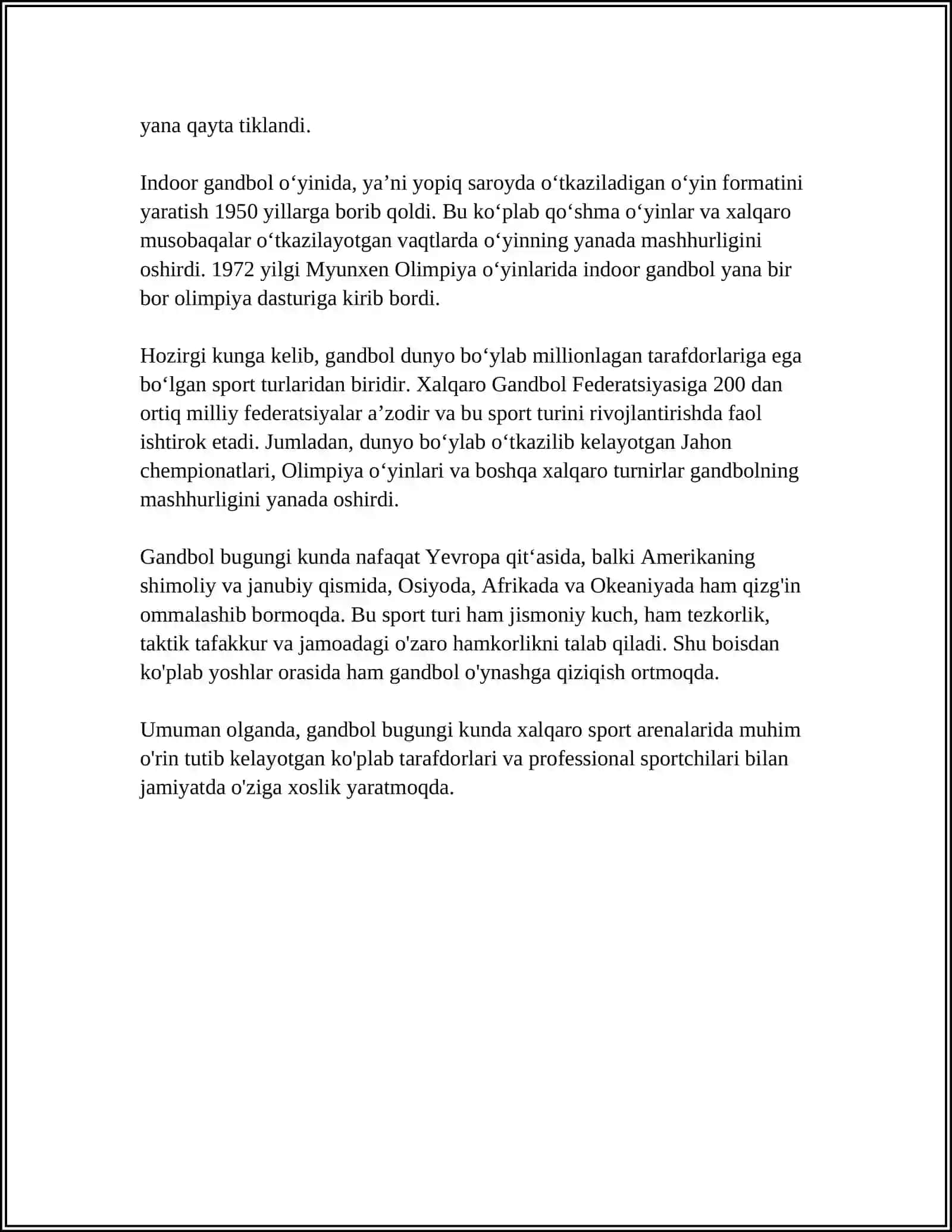 SPORT OʻYINLARI. GANDBOL OʻYINI TEXNIKASINI OʻRGATISH 4