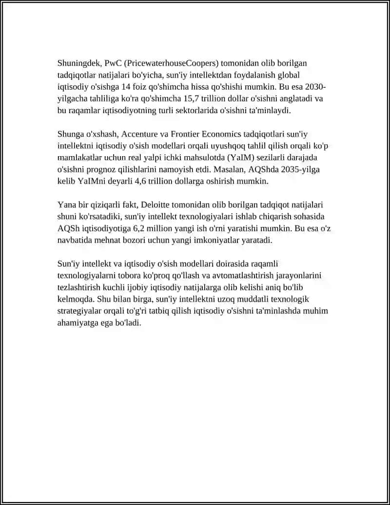 IQTISODIY SOHALARDA SUN'IY INTELLEKTDAN FOYDALANISH XUSUSIYATLARI 4