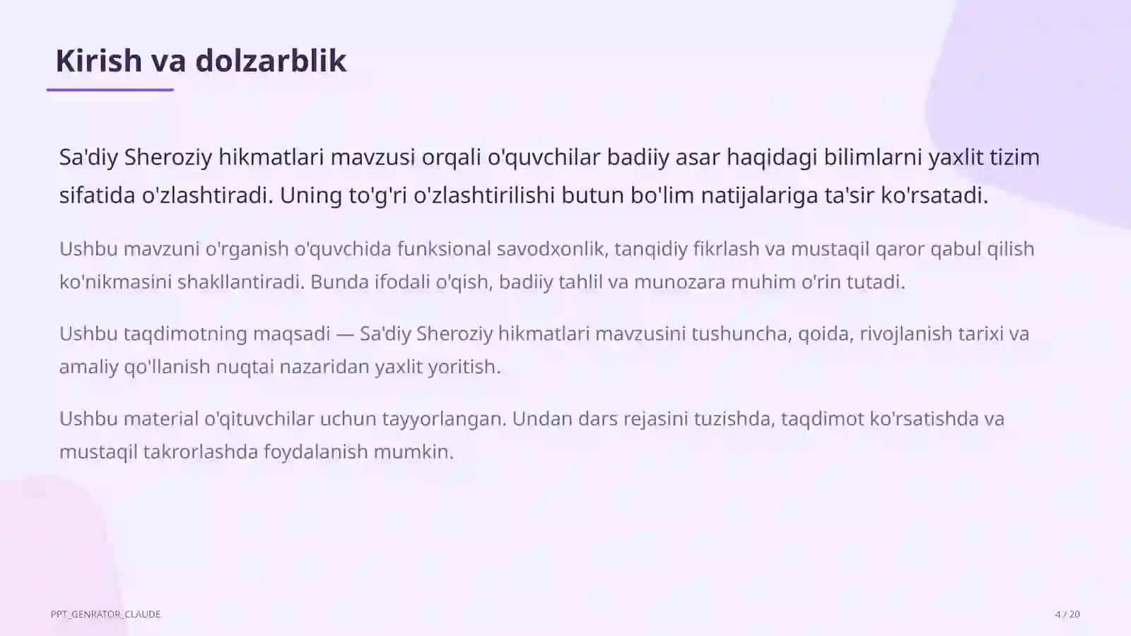 Sa'diy Sheroziy hikmatlari (6-sinf) 4