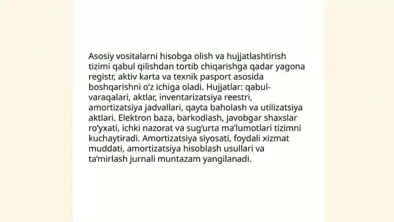 Asosiy vositalar holati va ulardan samarali foydalanish tahlili 4