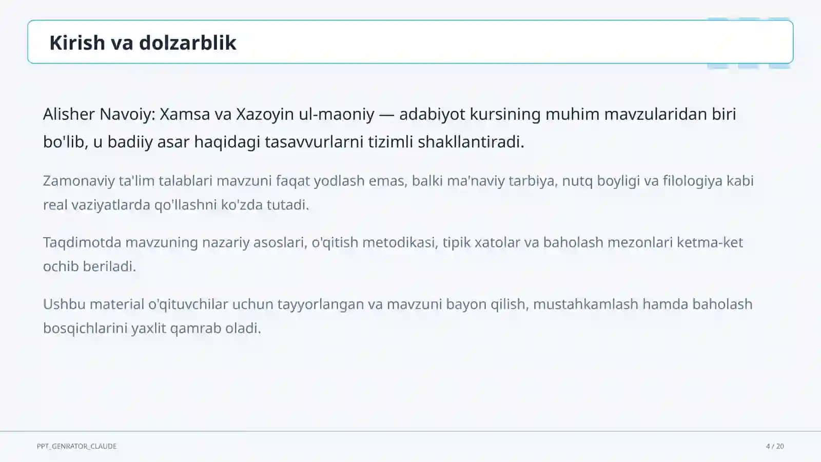 Alisher Navoiy: Xamsa va Xazoyin ul-maoniy (9-sinf) 4