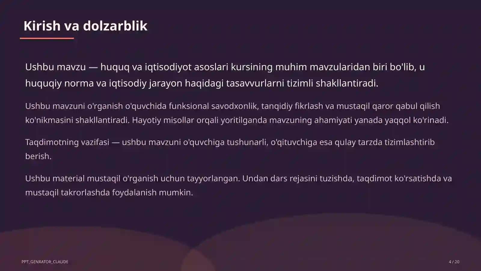 O'zbekiston Respublikasi Konstitutsiyasi: asosiy tamoyillar (9-sinf) 4