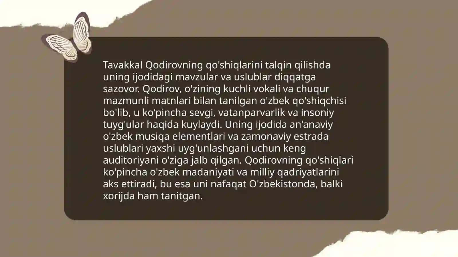 Komiljon Otaniyozov, Tavakkal Qodirov ijro uslublari 4