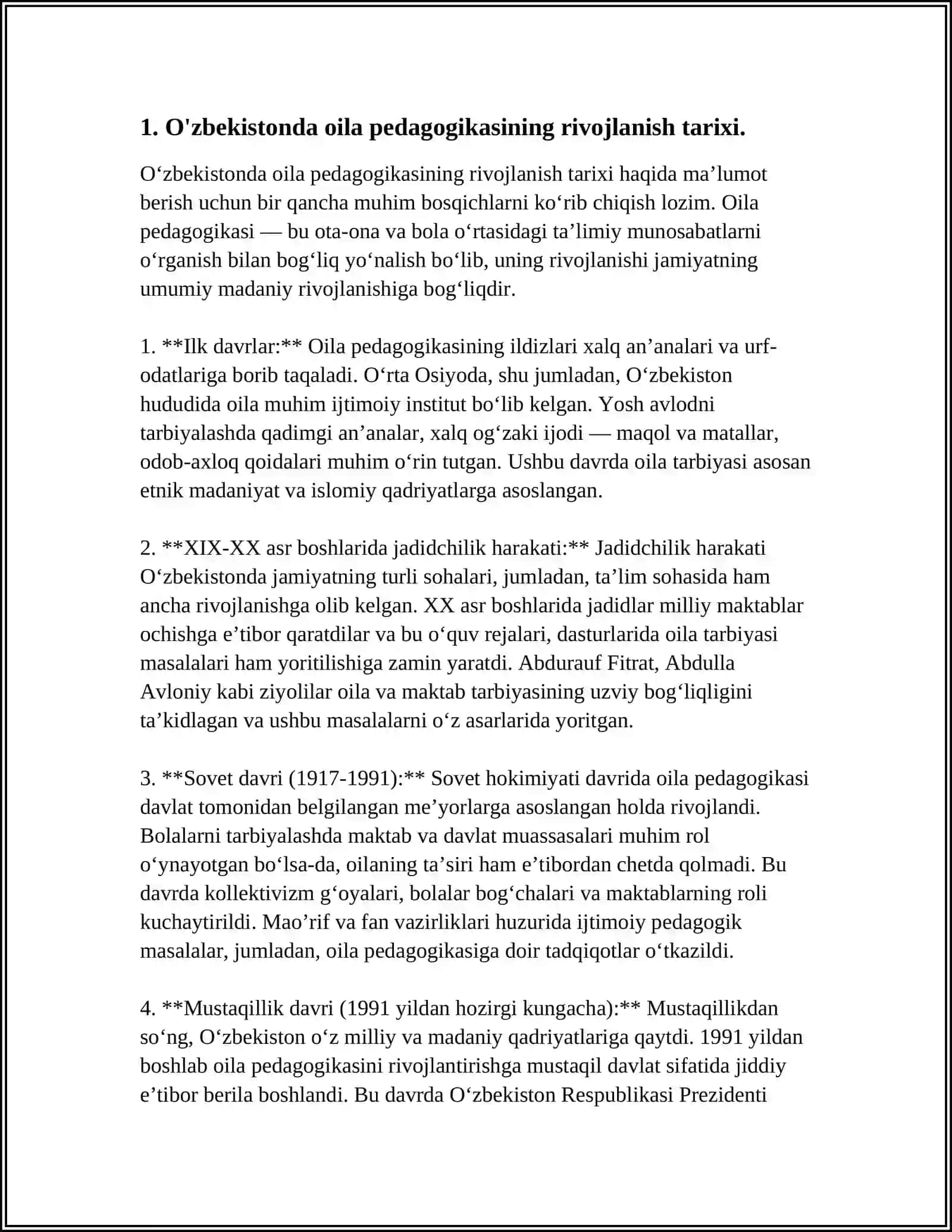 O‘ZBEKISTONDA OILA PEDAGOGIKA FANI RIVOJLANISHINING IJTIMOIY IQTISODIY, ME'YORIY - HUQUQIY ASOSLARI 4