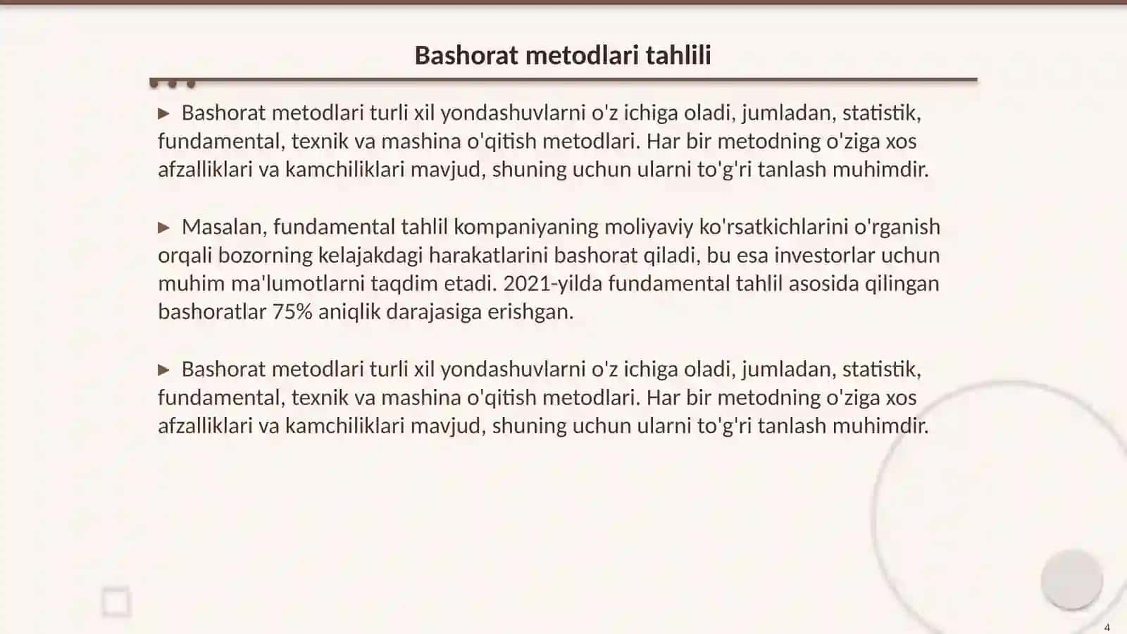 Investitsion bozorni bashorat qilish metodlari 4