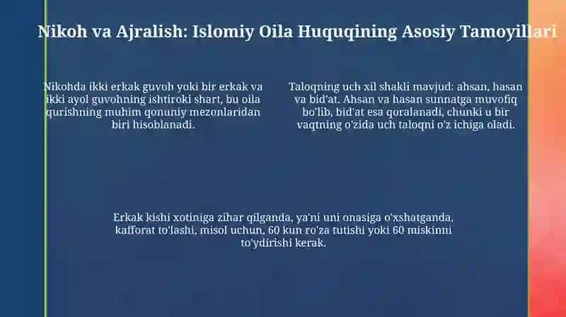 Nikoh, Talaq, Idda va Zihār: Islom Huquqida Oila Asoslari 4