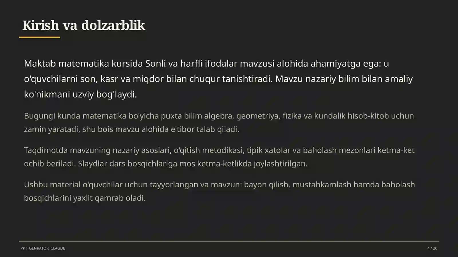 Sonli va harfli ifodalar (5-sinf) 4