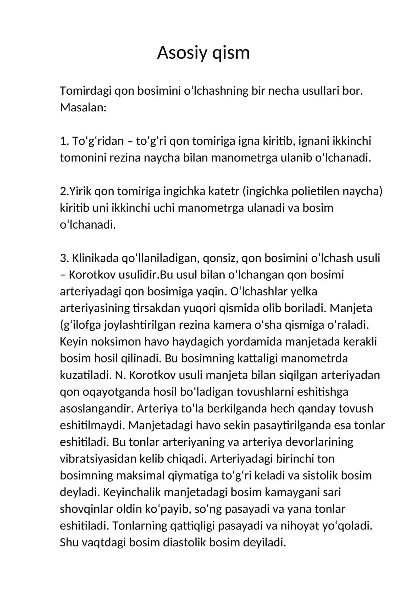 Arterial bosimni aniqlashning fizik asoslari. Puls to'lqini 4