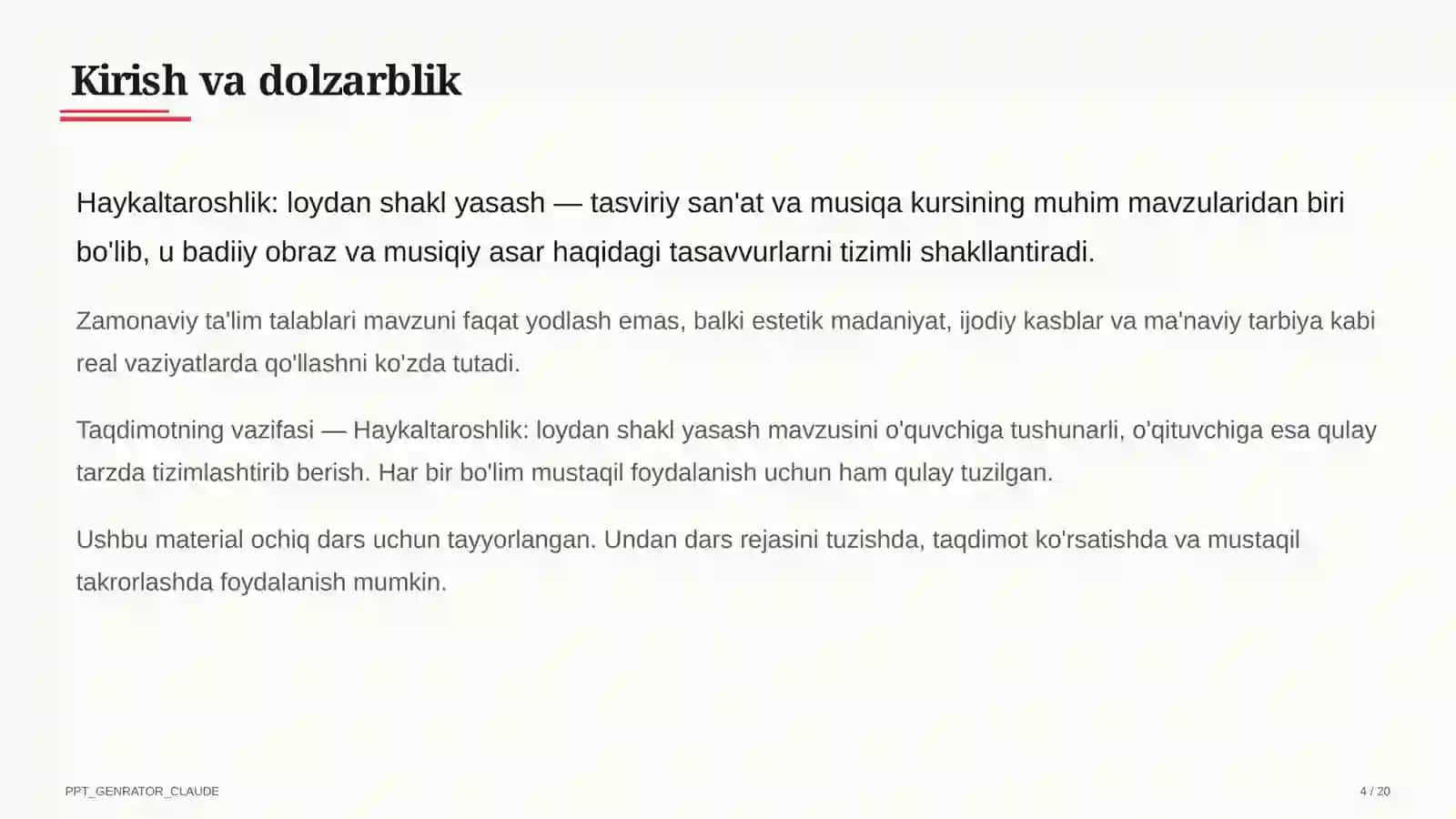 Haykaltaroshlik: loydan shakl yasash (4-sinf) 4