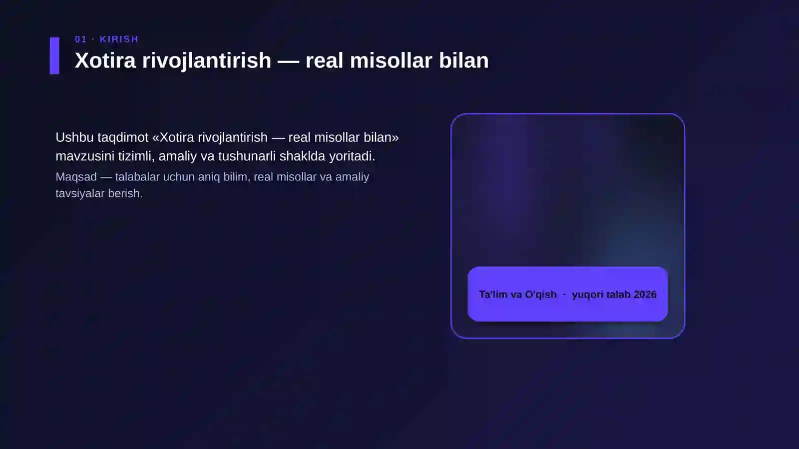 Xotira rivojlantirish — real misollar bilan 4