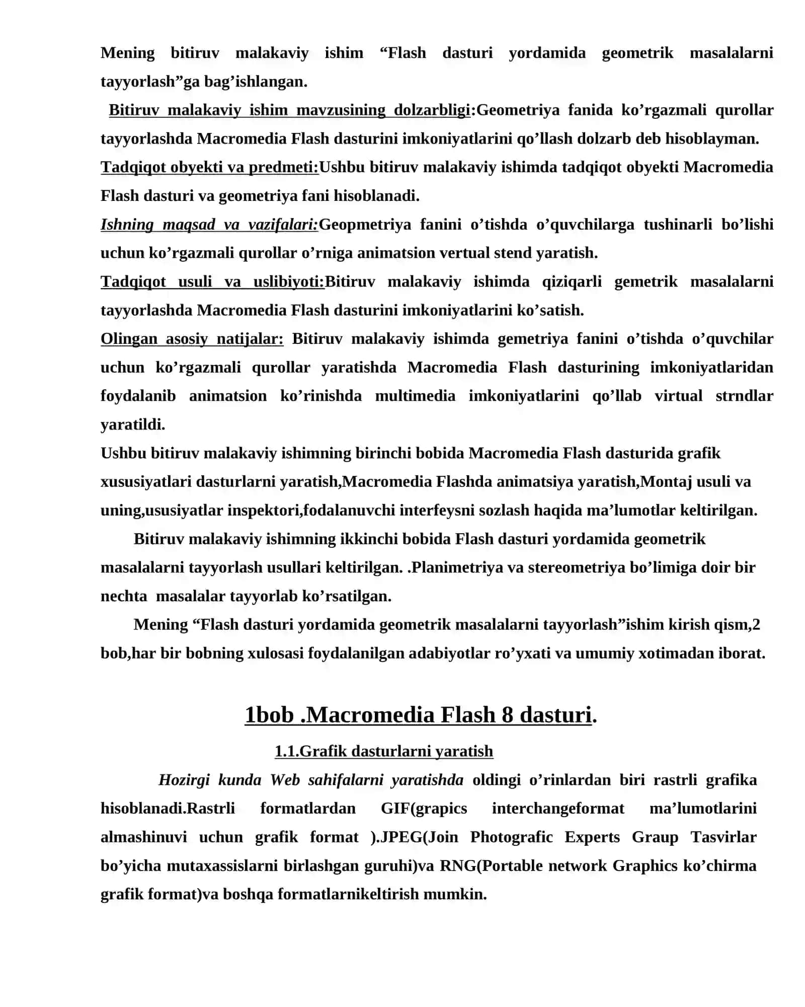 "Flash dasturi yordamida geometrik masalalarni tayyorlash" mavzusida BMI 4