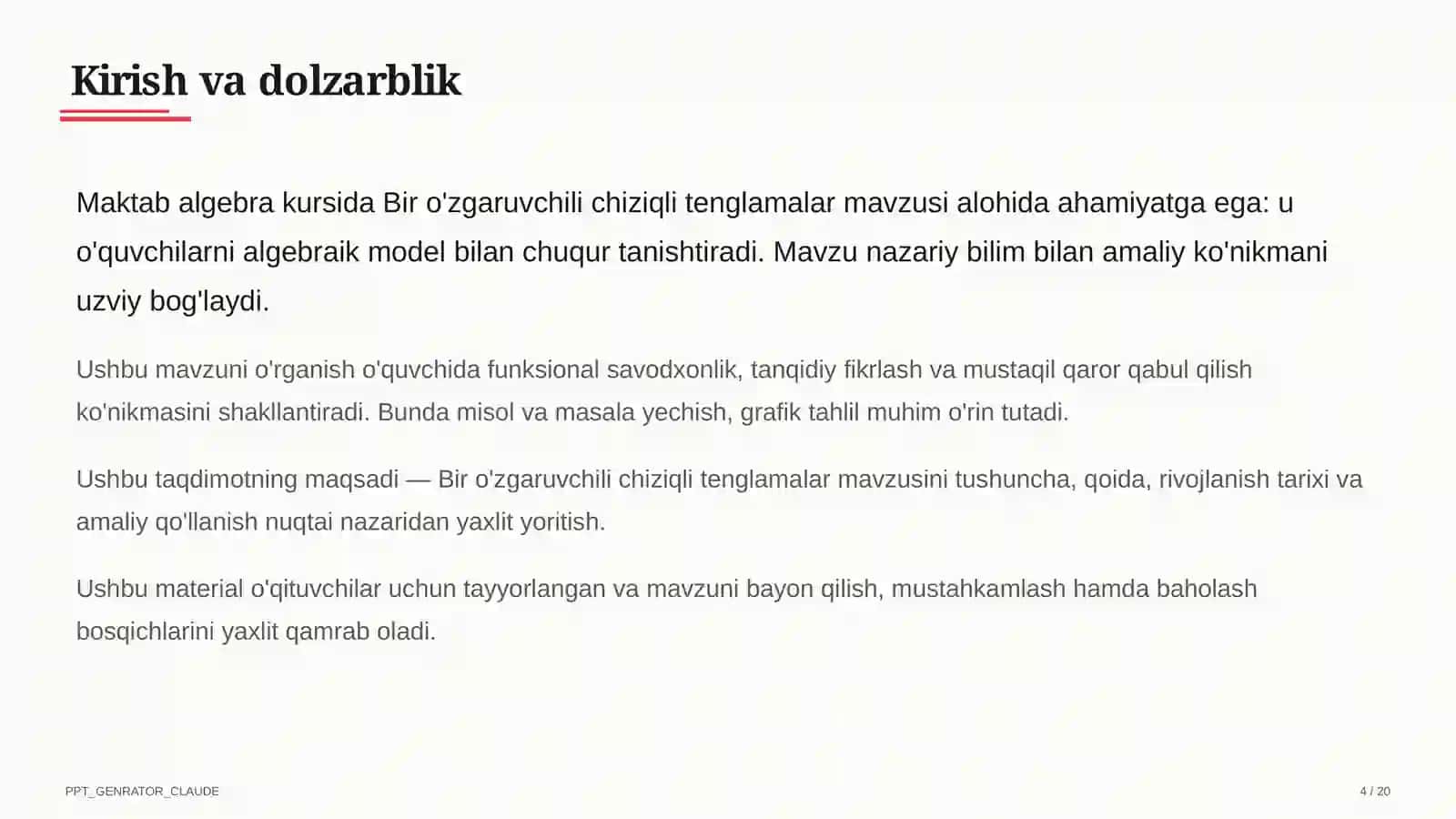 Bir o'zgaruvchili chiziqli tenglamalar (7-sinf) 4