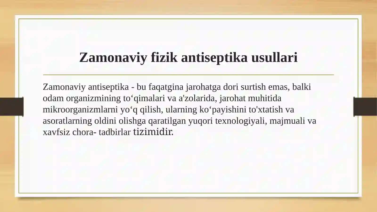 Zamonaviy fizik antiseptika usullari. Kimyoviy va biologik antiseptiklarning turlari va guruhlari 4