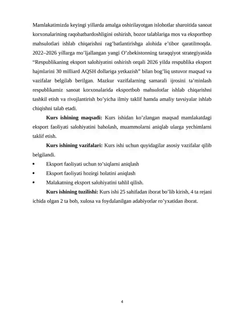 O'ZBEKISTON EKPORT FAOLIYATINI RIVOJLANTIRISHDAGI MUAMMOLAR VA ULARNI BARTARAF ETISH YO'LLARI 4