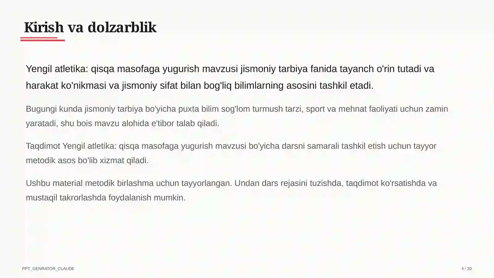 Yengil atletika: qisqa masofaga yugurish (4-sinf) 4