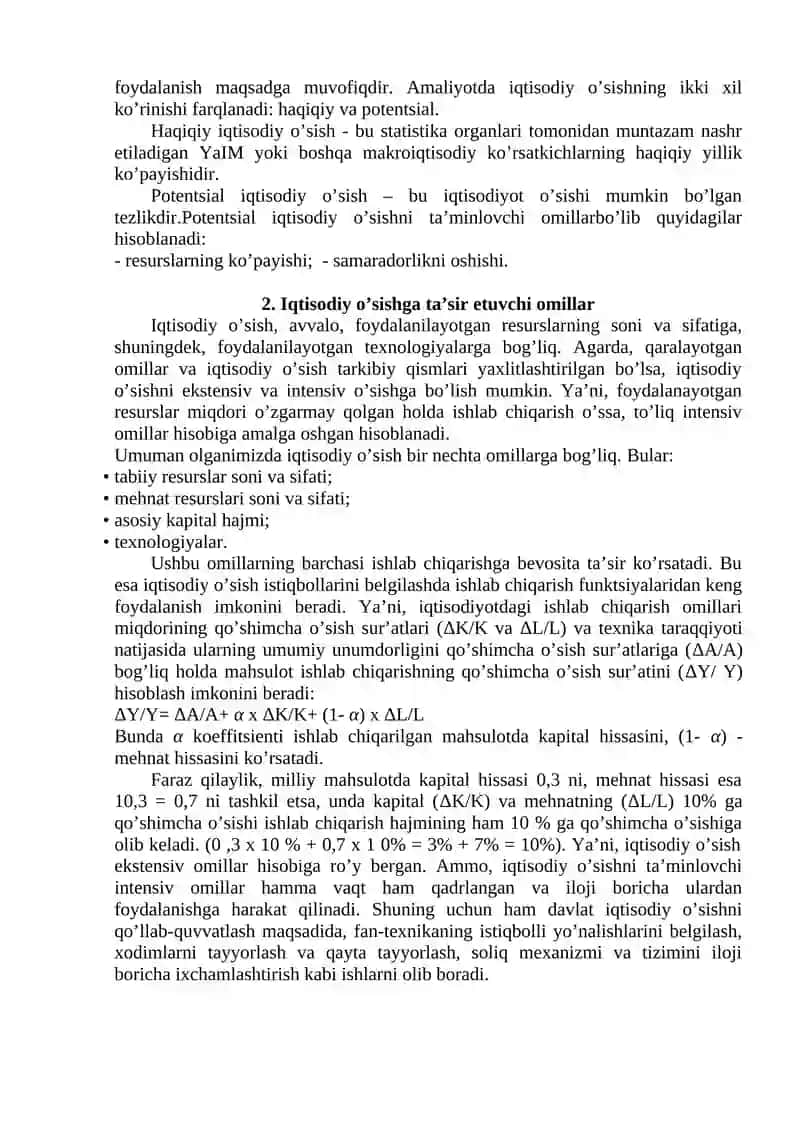 Iqtisodiy o’sishning mohiyati asosiy tavsifnomasi va modellari 4