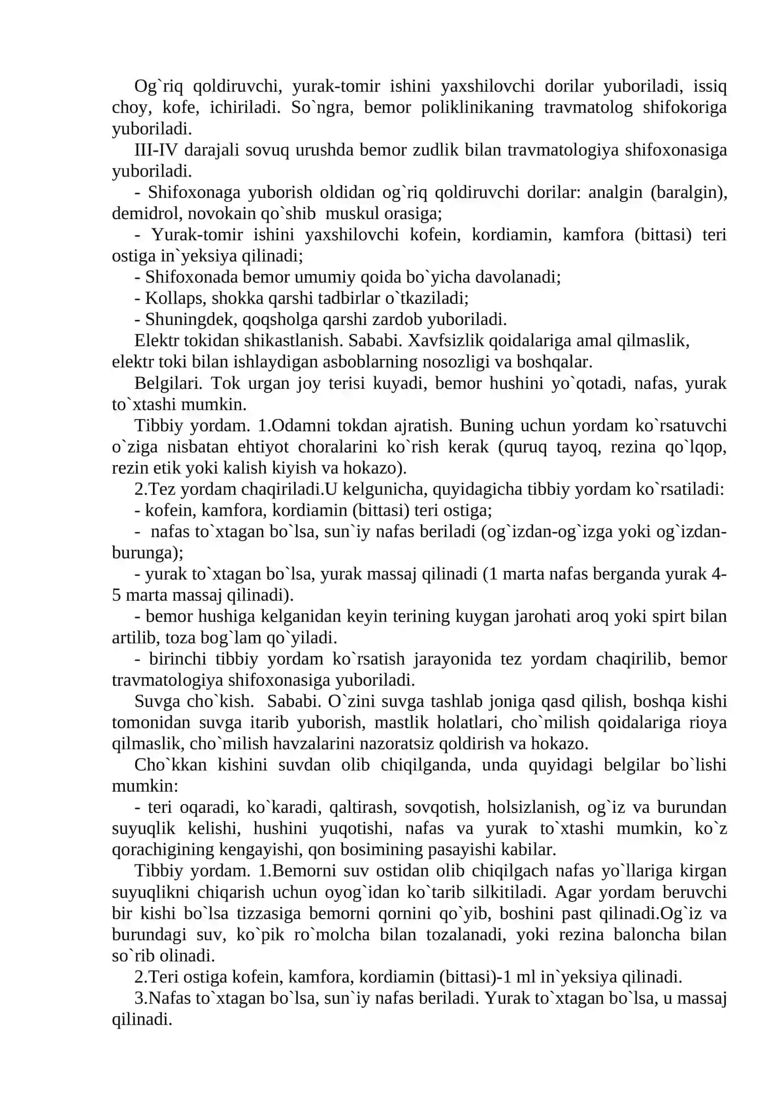 Kuyish, sovuq urishi, elektr tokidan shikastlanish, suvga cho`kish 4