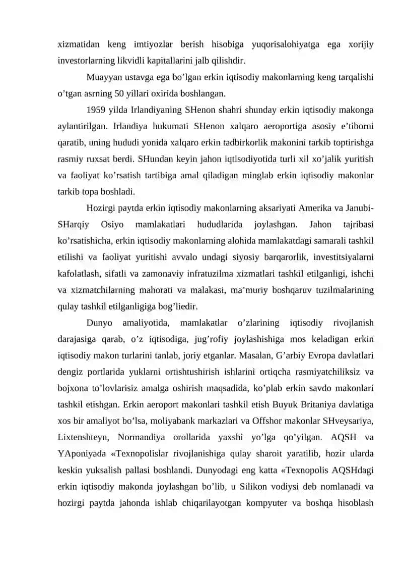 Erkin iqtisodiy zonalarni tashkil etish, ularni amal qilishi va rivojlanish jarayonlarni boshqarish 4