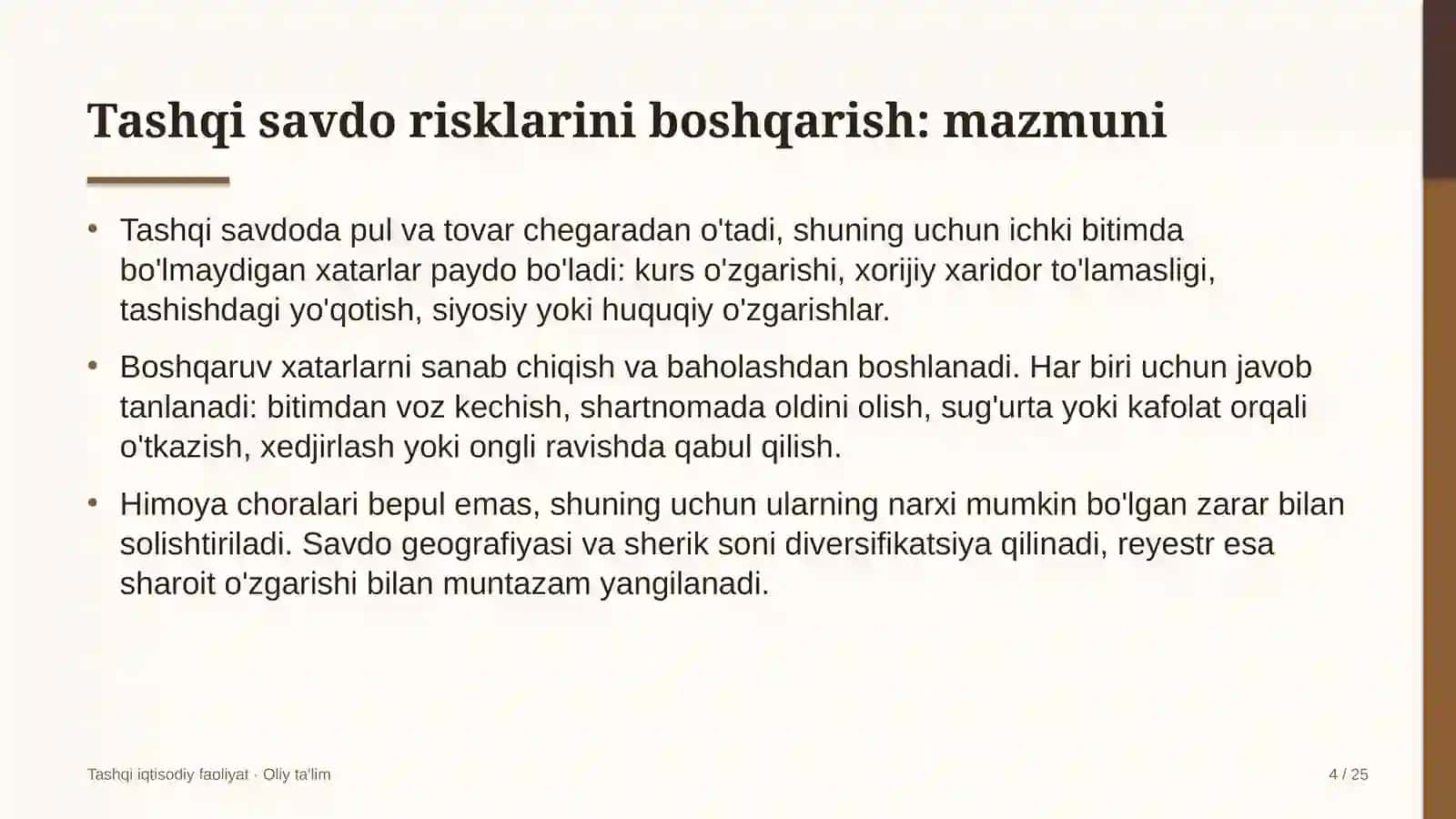 qo'riqlash xizmatlarida tashqi savdo risklarini boshqarish 7174 4