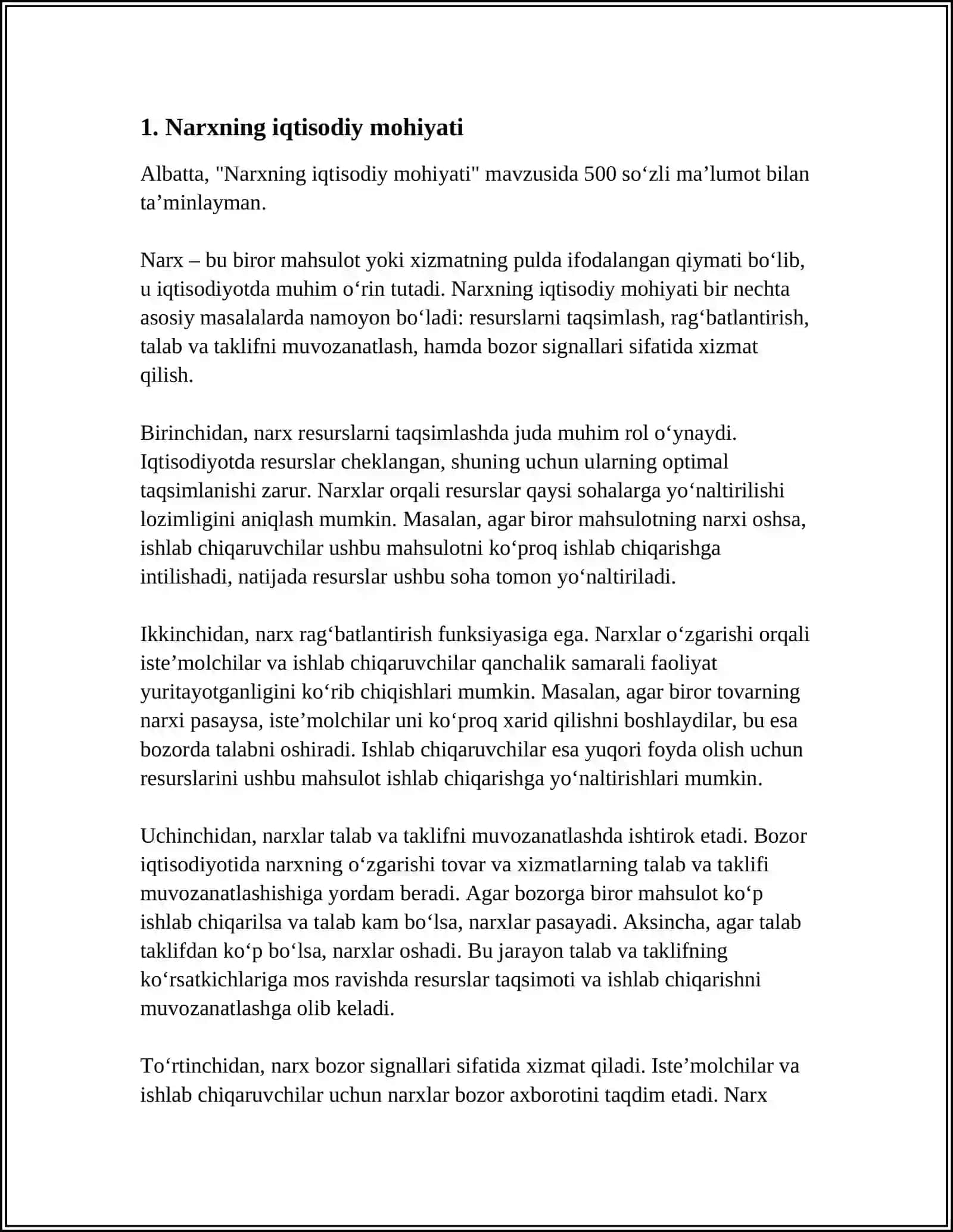 NARXNING MOHIYATI VA SHAKLLANISH XUSUSIYATLARI 4