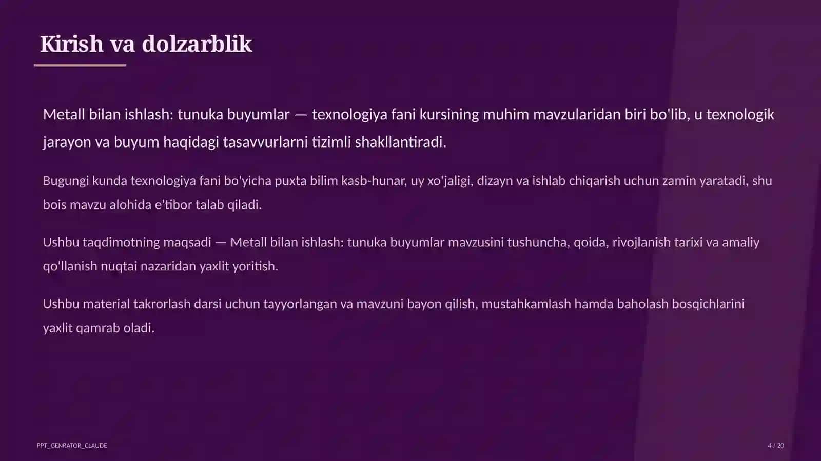 Metall bilan ishlash: tunuka buyumlar (6-sinf) 4