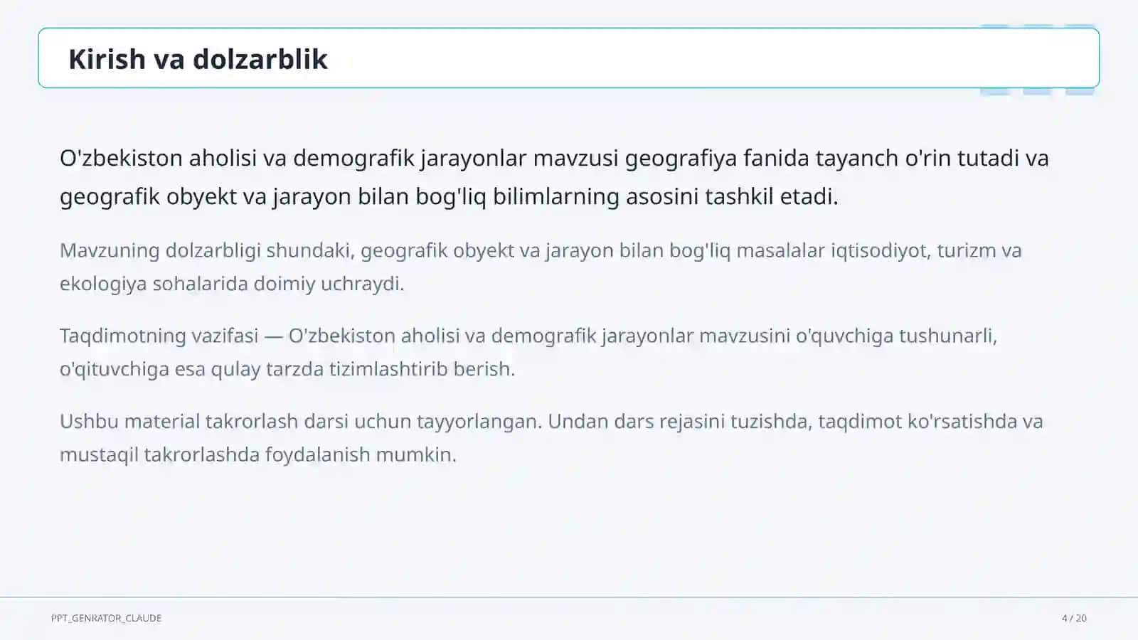 O'zbekiston aholisi va demografik jarayonlar (9-sinf) 4