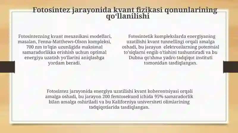 Fotosintez jarayonida kvant fizika qonunlarining tatbiqi 4