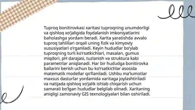 Xoʻjalik tuproqlarni bonitirovkalash xaritasi bilan tanishish 4