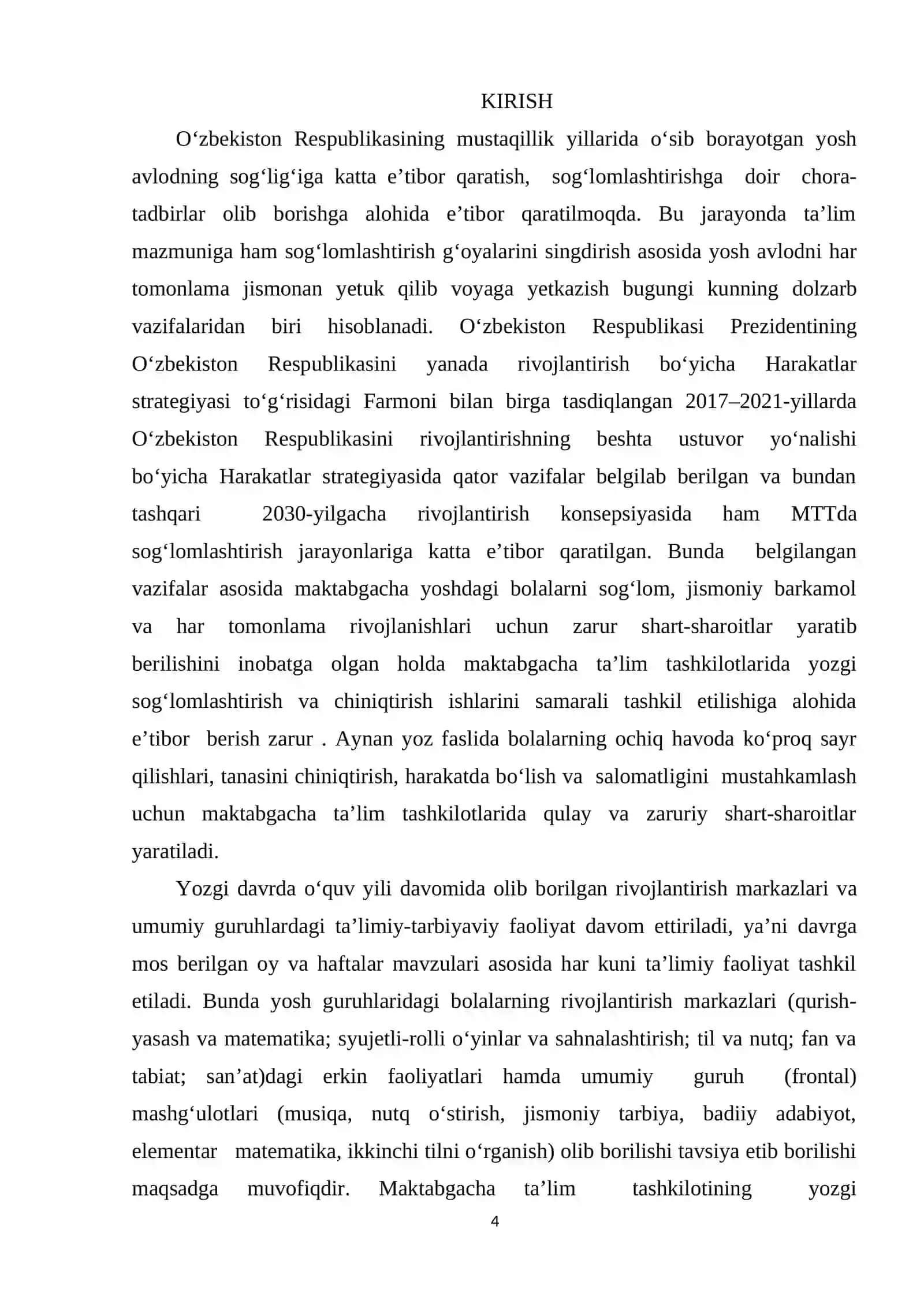 “Maktabgacha ta'lim tashkilotlarida yozgi sog‘lomlashtirish ishlarini tashkil etish” mavzusida LOYIHA ISHI 4