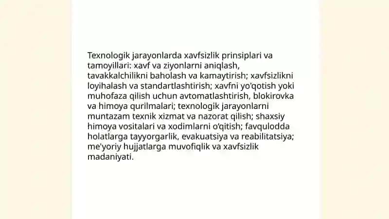 Texnologik jarayonda mehnat faoliyati xavfsizligi 4