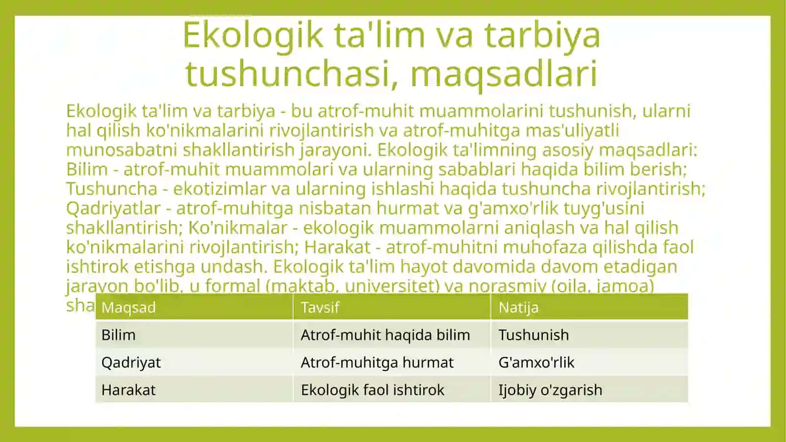 Ekologik ta’lim va tarbiya, aholi ongini oshirish va fuqarolik ishtiroki 4