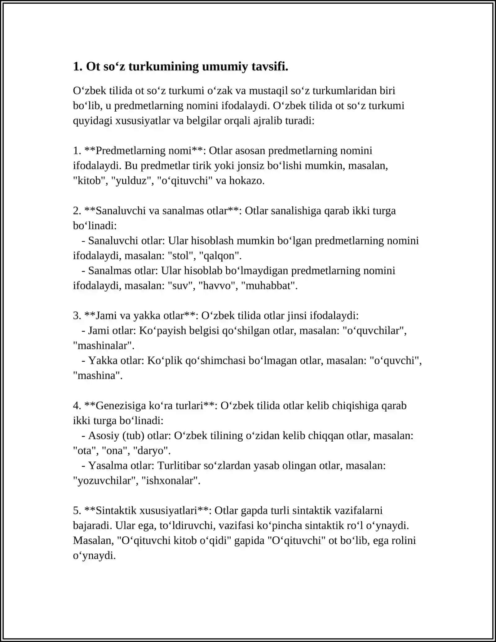 SOʻZ TURKUMLARINI OʻQITISH USLUBIYATI OT SOʻZ TURKUMI MISOLIDA 4