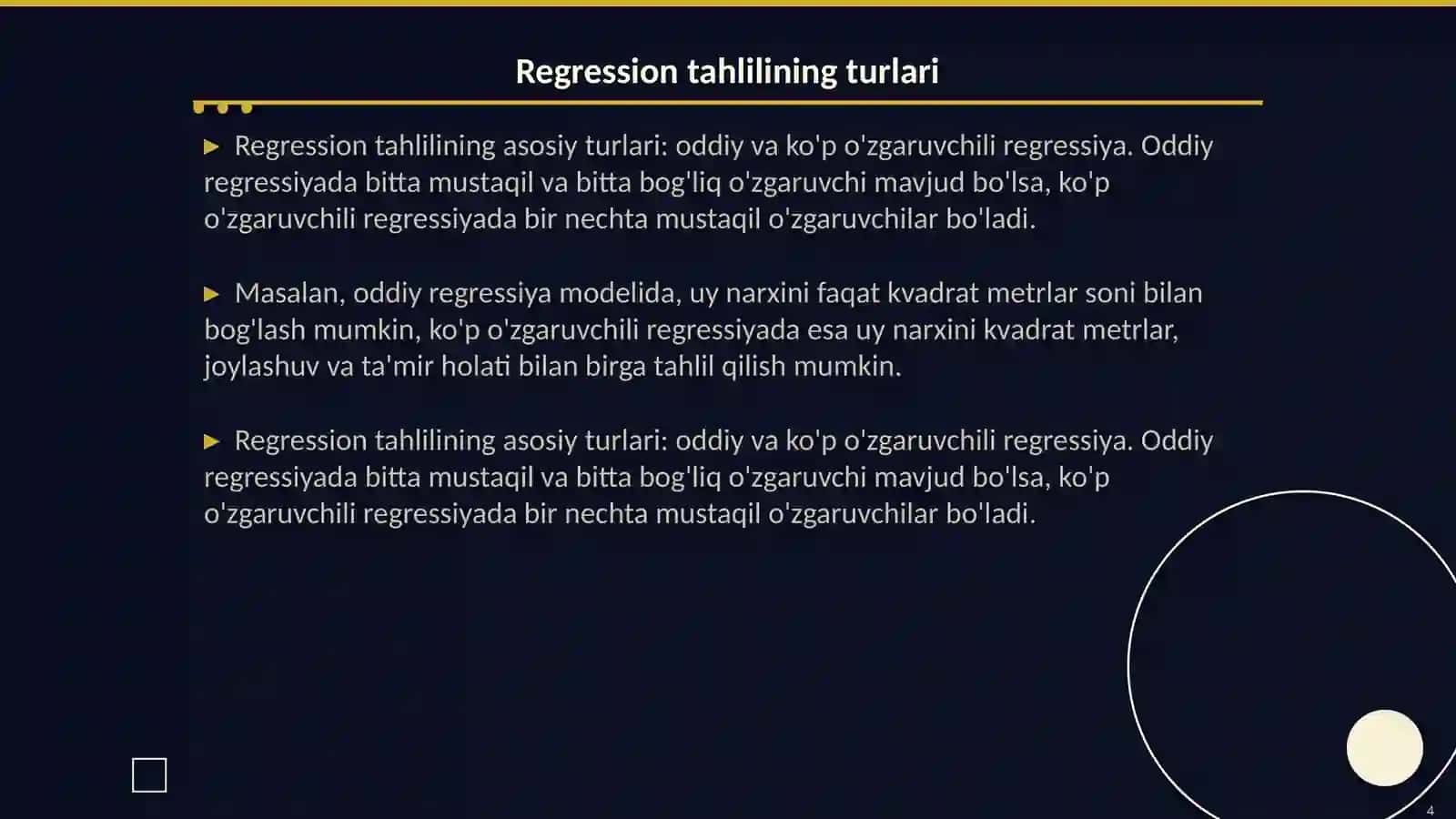 Regression tahlil mezonidan foydalanish tamoyillari 4