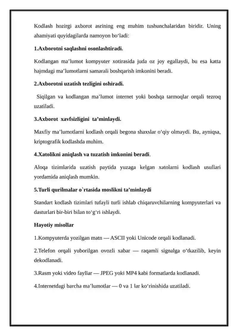BERILGANLARNI KODLASH USULLARI 4