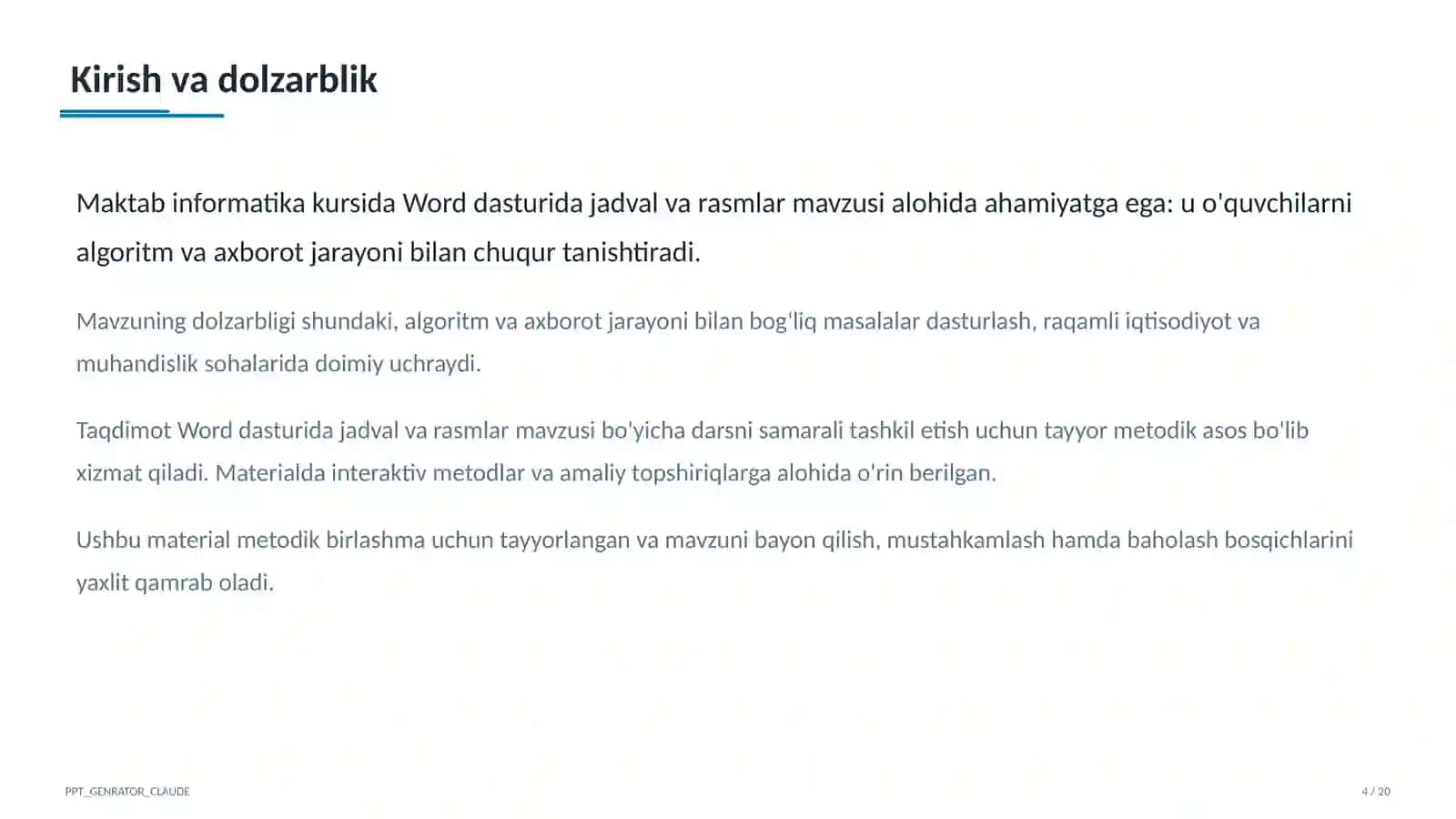 Word dasturida jadval va rasmlar (6-sinf) 4