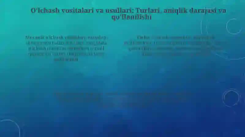 Metrologiya sohasida ishlatiladigan birliklar, oʻlchash vositalari va standartlari 4