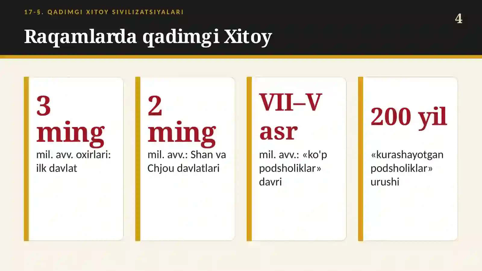 Qadimgi Xitoy: Shan va Chjou davlatlari, ipak, choy va ko'p podsholiklar davri (17-§, 6-sinf, 16 slayd) 4