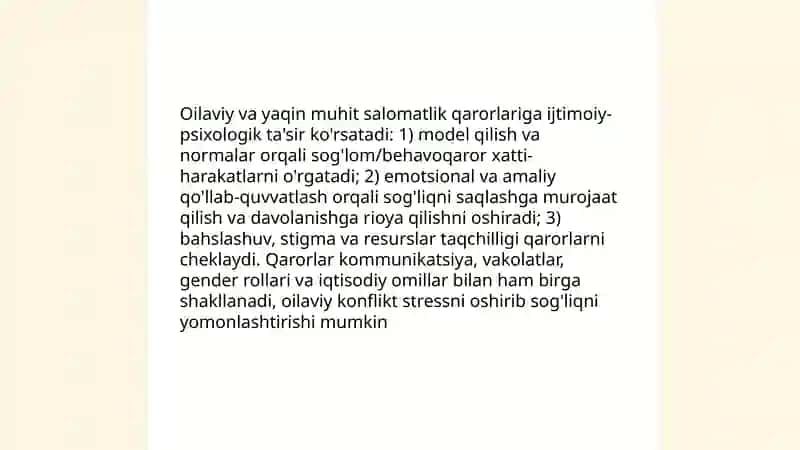 Turli hayotiy sharoitlarda sybyektning o'z salomatligiga munosabati ifodalanishining ijtimoiy psixologik xususiyatlari 4