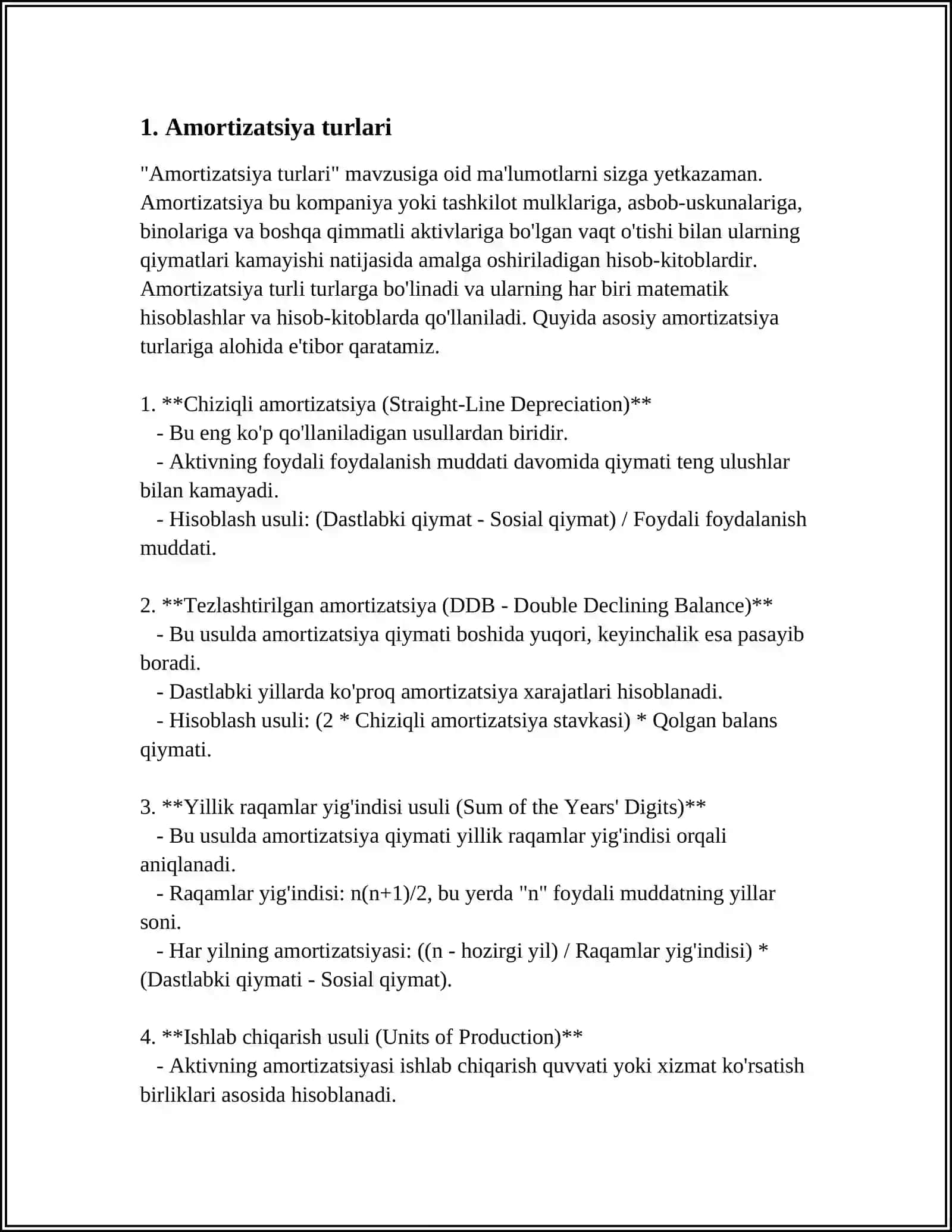 ASOSIY VOSITALARGA AMORTIZATSIYA HISOBLASH USULLARI VA ULARNING BUXGALTERIYA HISOBI 4
