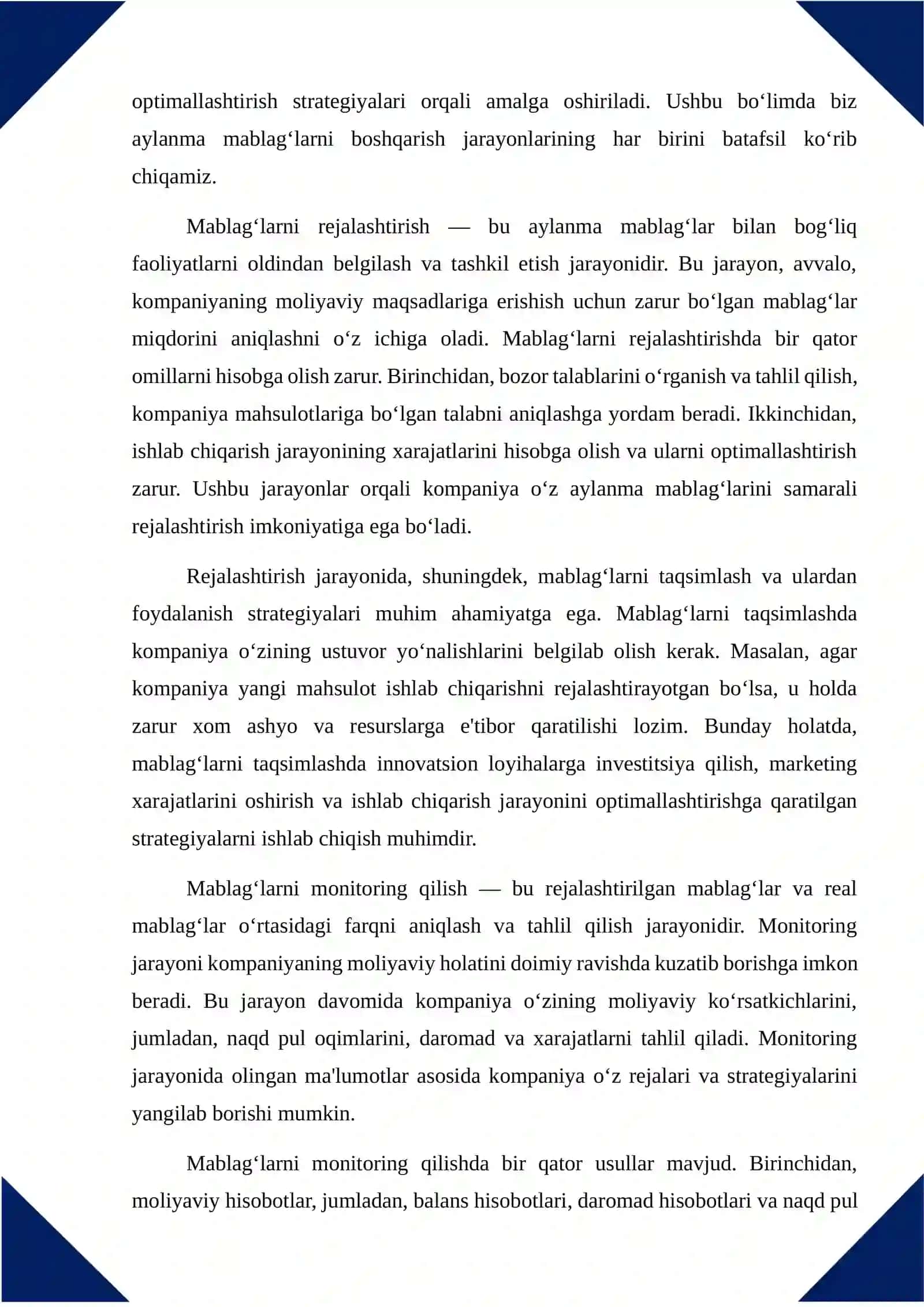 Aylanma mablag‘lardan oqilona foydalanish va ularni boshqarish 4