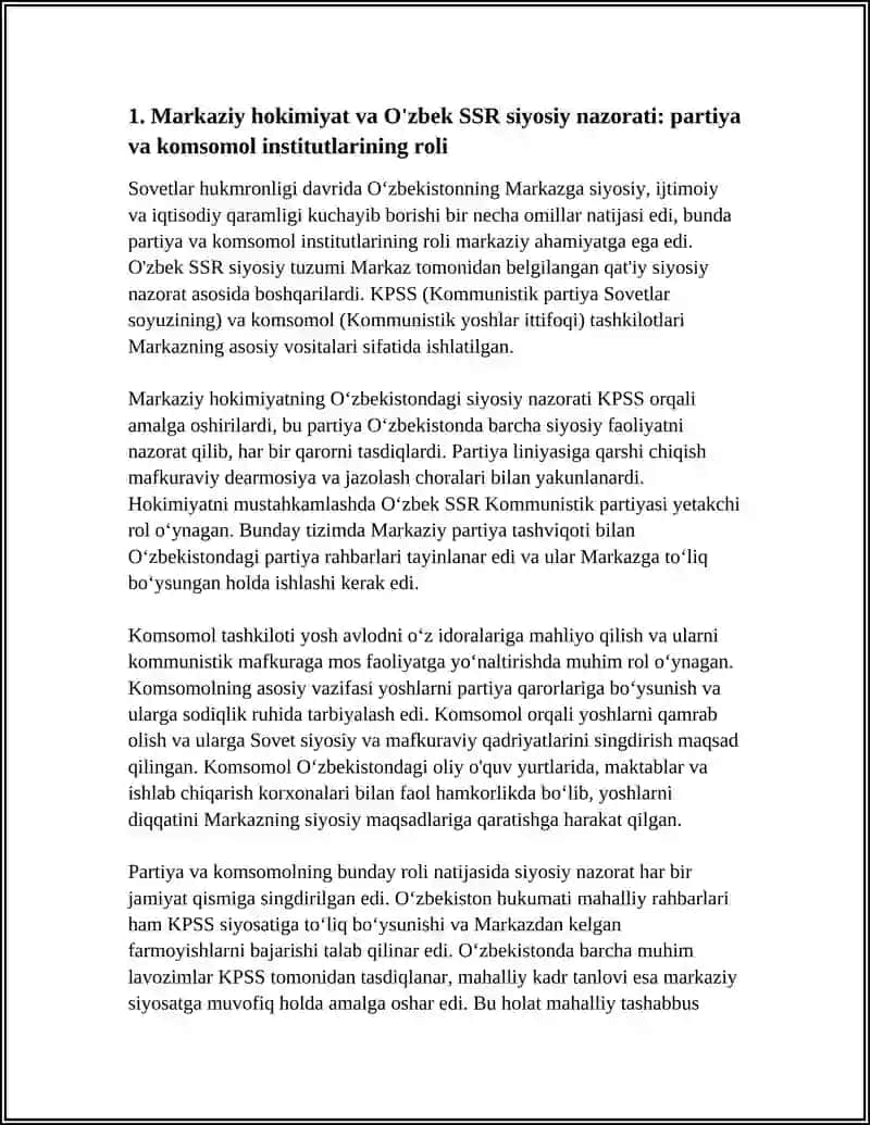 SOVETLAR HUKUMRONLIGI DAVRIDA O'ZBEKISTONNING MARKAZGA SIYOSIY, IJTIMOIY VA IQTISODIY QARAMLIGI VA UNING OQIBATLARI 4